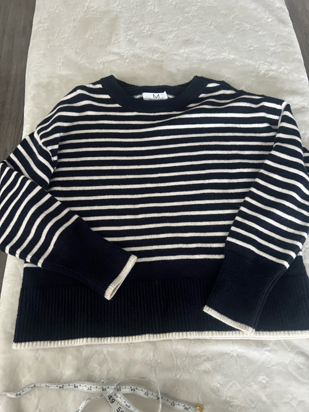 Magaschoni Navy and White Striped Crewneck Sweater
